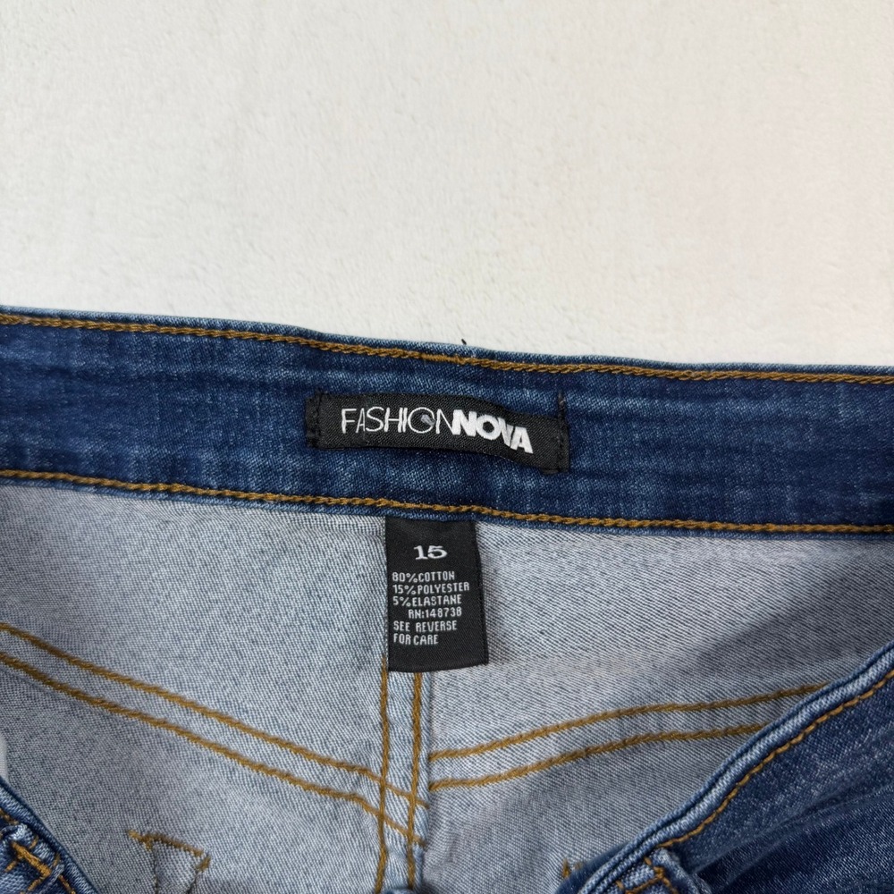 Fashion Nova Distressed Skinny Jeans Womens 15 Blue Good High Waisted Ripped - Picture 6 of 13